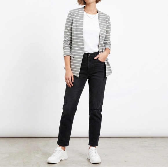 Eden Society Jackets & Blazers - Eden Society Blazer Womens Small Gray White Striped Cotton Blend Knit Workwear